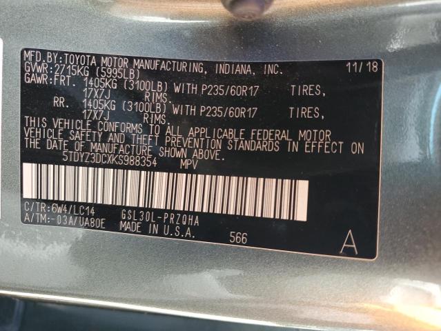 2019 TOYOTA SIENNA XLE 5TDYZ3DCXKS988354