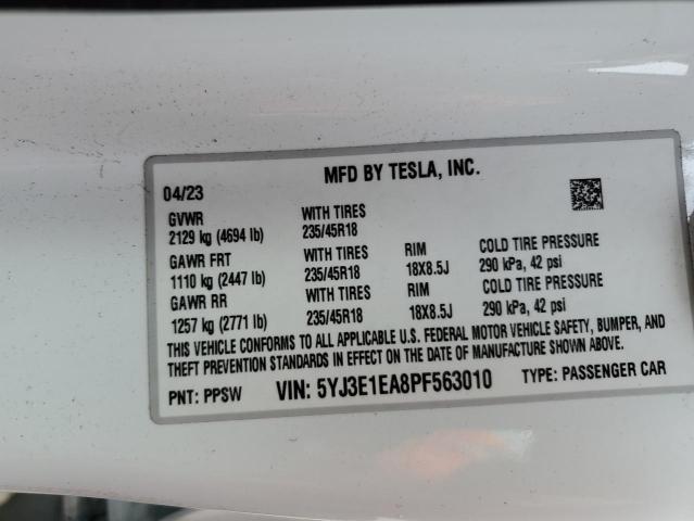 2023 TESLA MODEL 3 5YJ3E1EA8PF563010