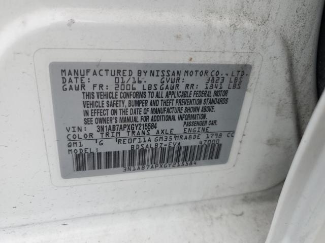 2016 NISSAN SENTRA S 3N1AB7APXGY215584