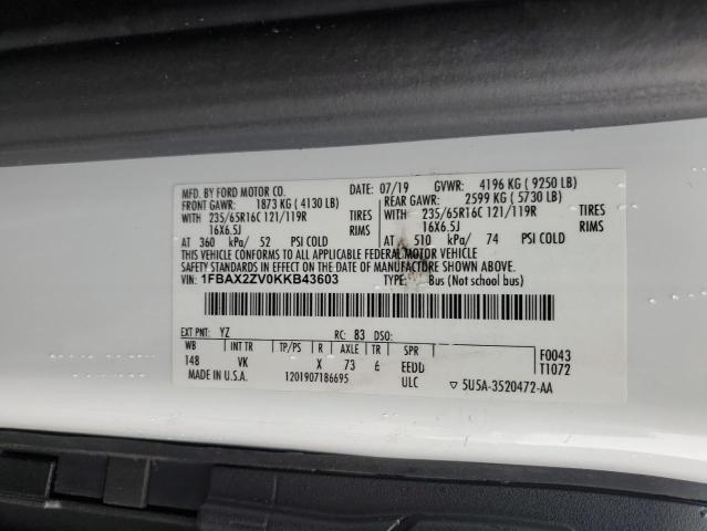2019 FORD TRANSIT T- - 1FBAX2ZV0KKB43603