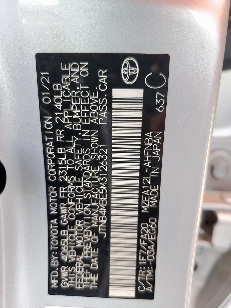 2021 TOYOTA COROLLA SE - JTNB4MBE5M3126321