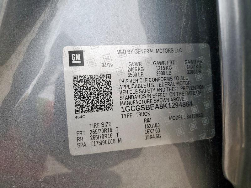2019 CHEVROLET COLORADO 1GCGSBEA8K1294864