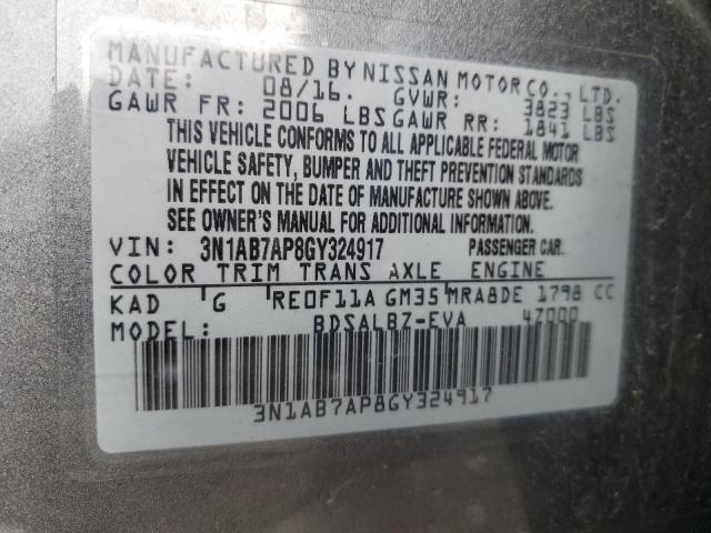 2016 NISSAN SENTRA S 3N1AB7AP8GY324917