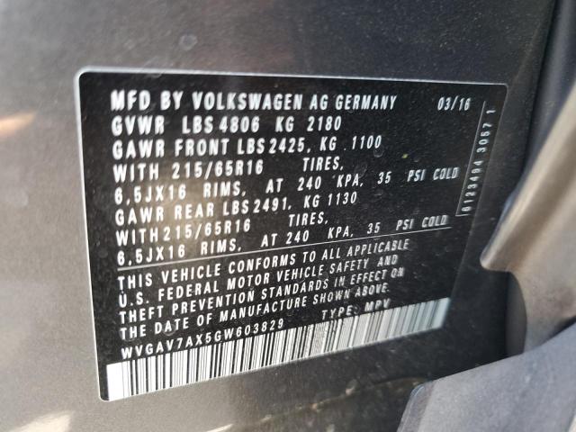 2016 VOLKSWAGEN TIGUAN S - WVGAV7AX5GW603829