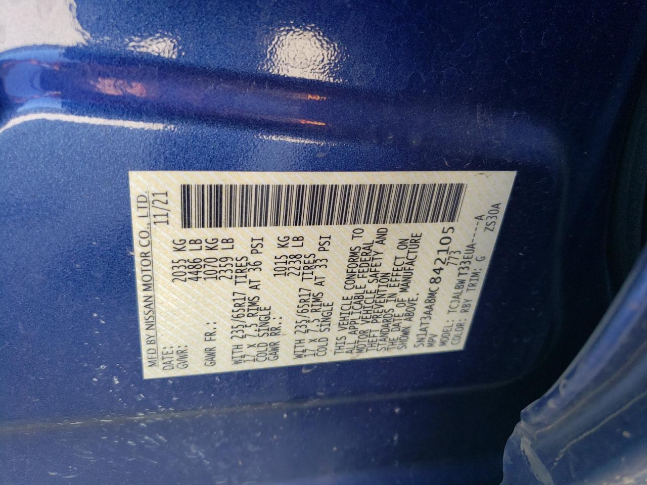 5N1AT3AA8MC842105 NISSAN ROGUE 2021