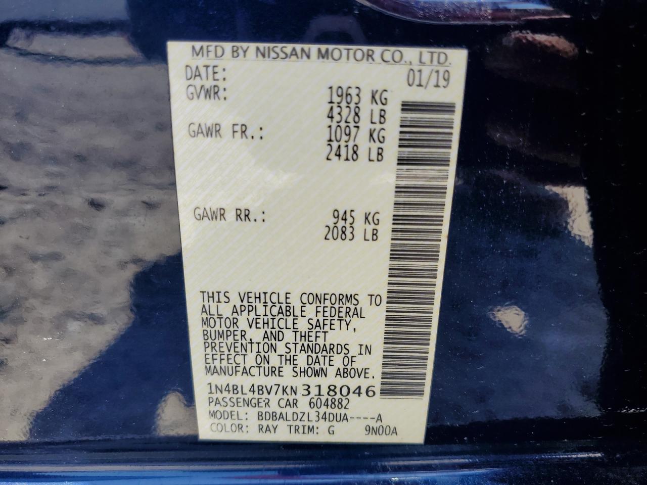1N4BL4BV7KN318046 NISSAN ALTIMA 2019