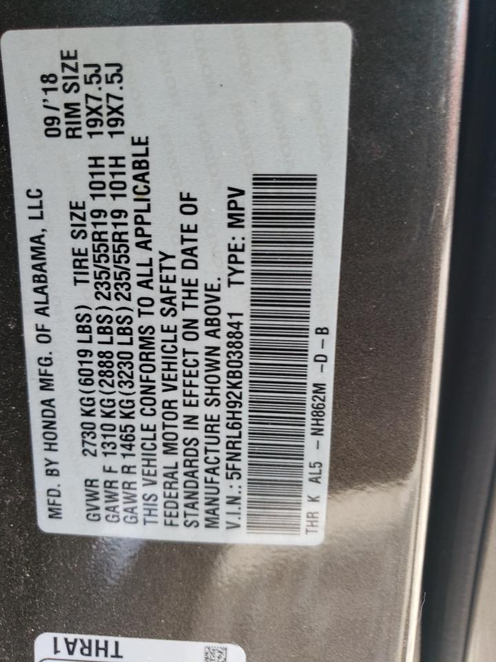 5FNRL6H92KB038841 HONDA ODYSSEY 2019