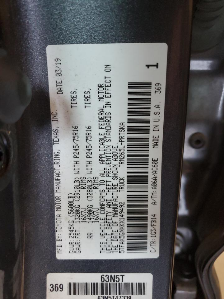 5TFAX5GNXKX149492 TOYOTA TACOMA 2019