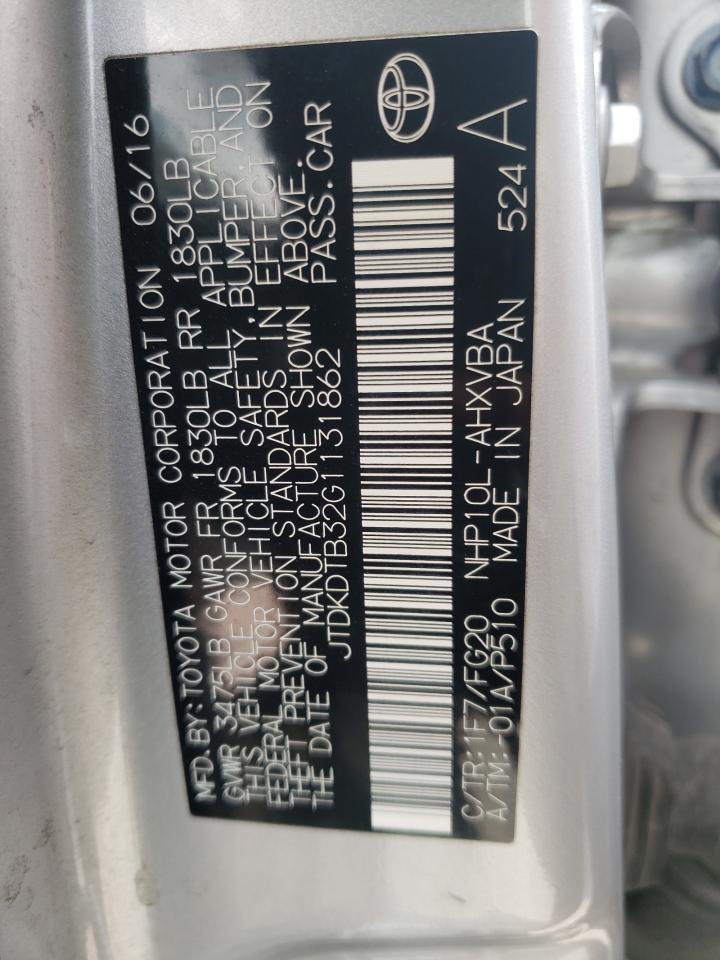 JTDKDTB32G1131862 TOYOTA PRIUS 2016