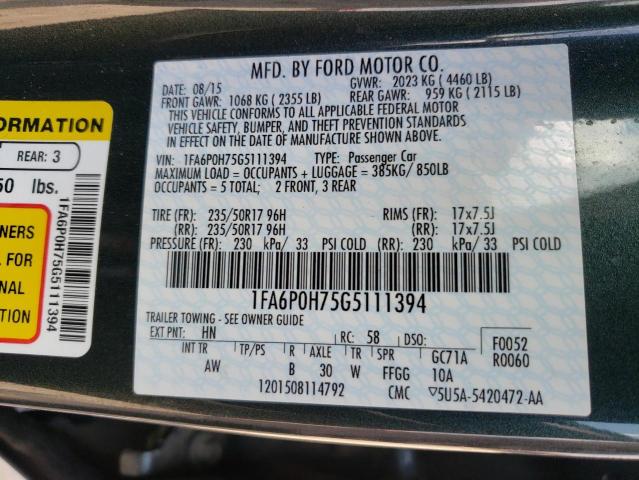 2016 FORD FUSION 4D 1FA6P0H75G5111394