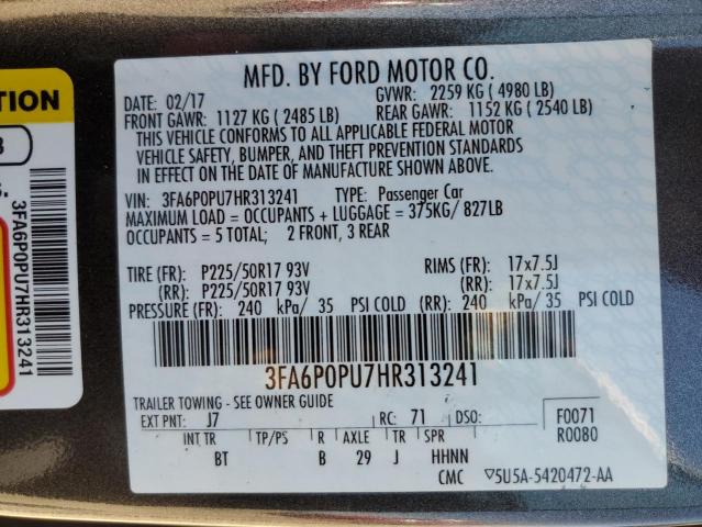 2017 FORD FUSION SE - 3FA6P0PU7HR313241