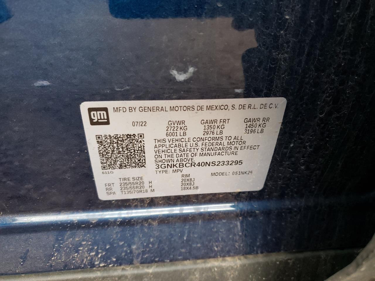 3GNKBCR40NS233295 CHEVROLET BLAZER 2022