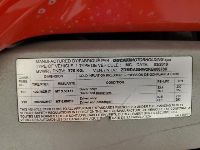 2019 DUCATI PANIGALE V ZDMDAGNW2KB008780