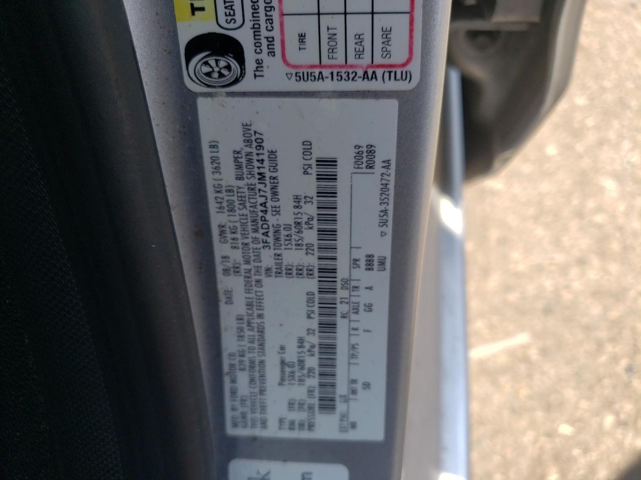3FADP4AJ7JM141907 FORD FIESTA 2018