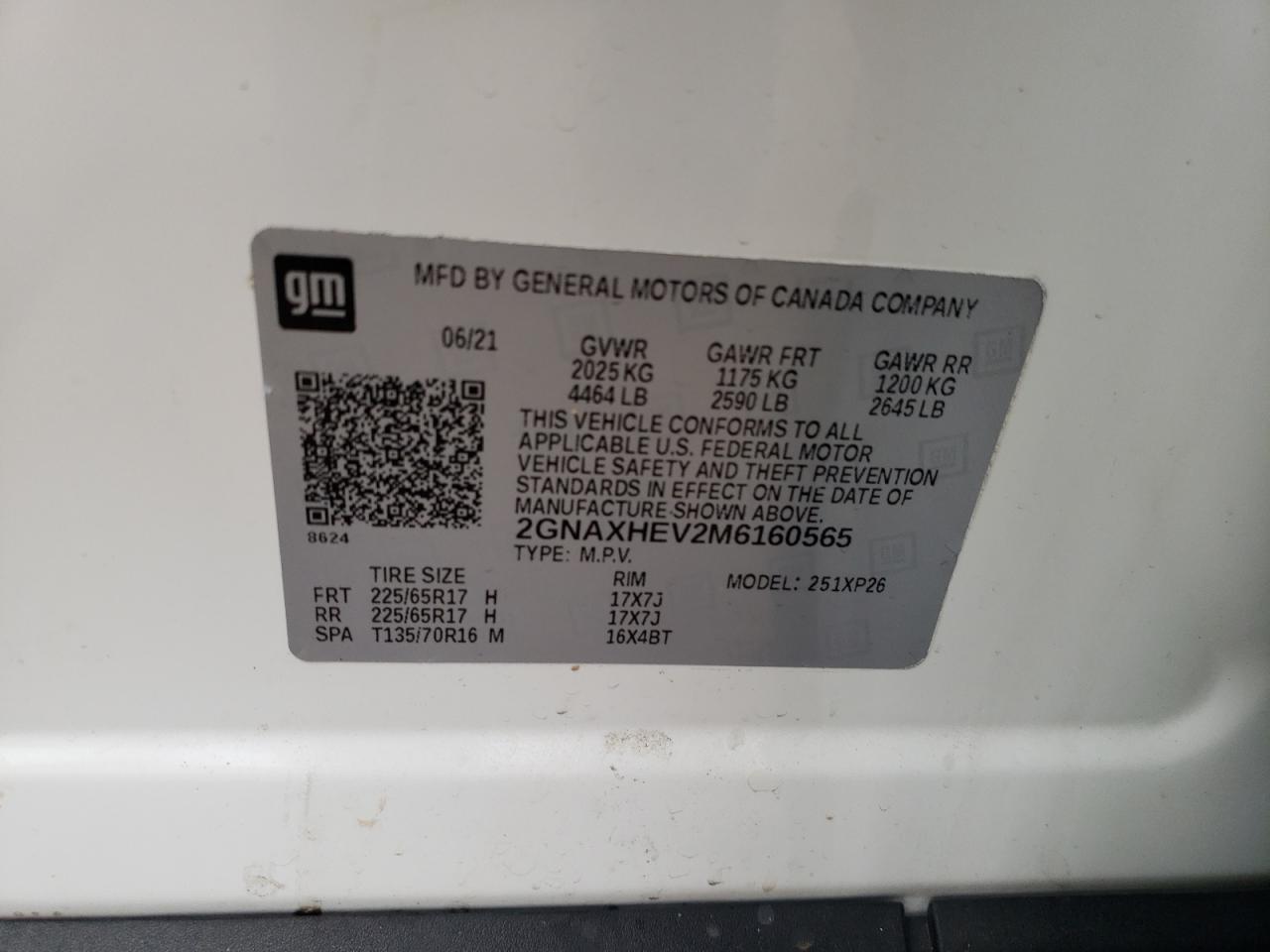 2GNAXHEV2M6160565 CHEVROLET EQUINOX 2021