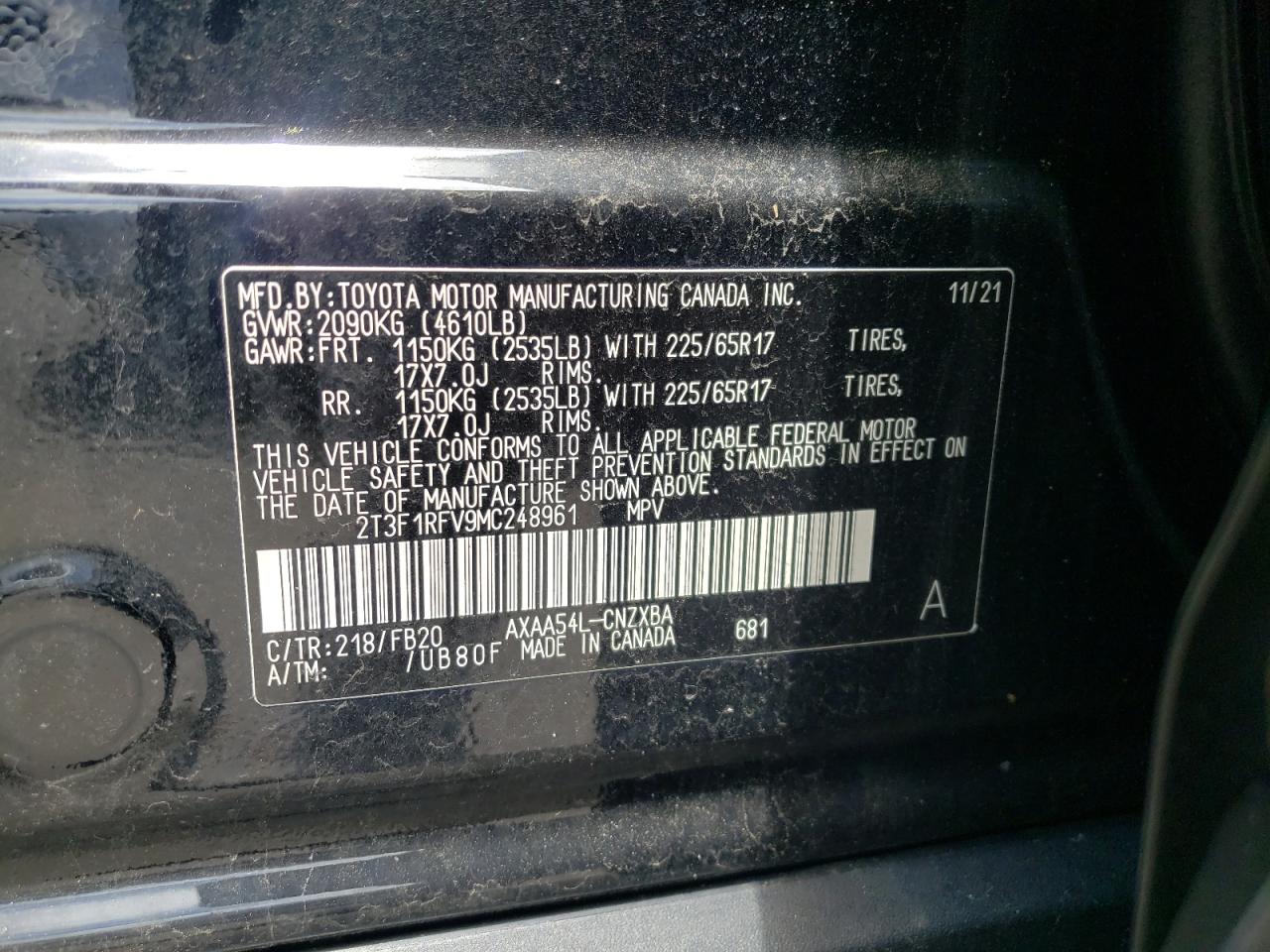 2T3F1RFV9MC248961 TOYOTA RAV4 2021
