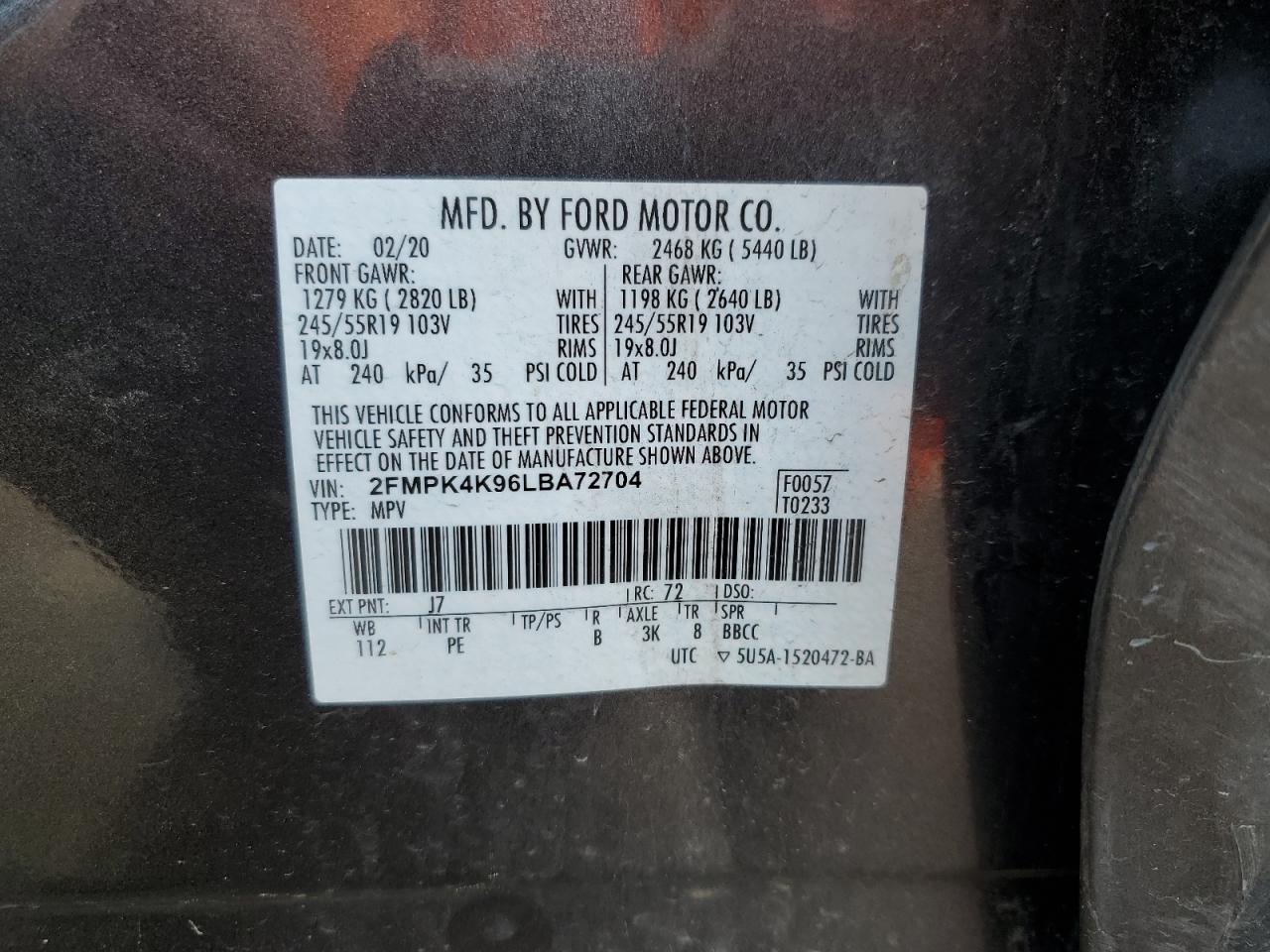 2FMPK4K96LBA72704 FORD EDGE 2020