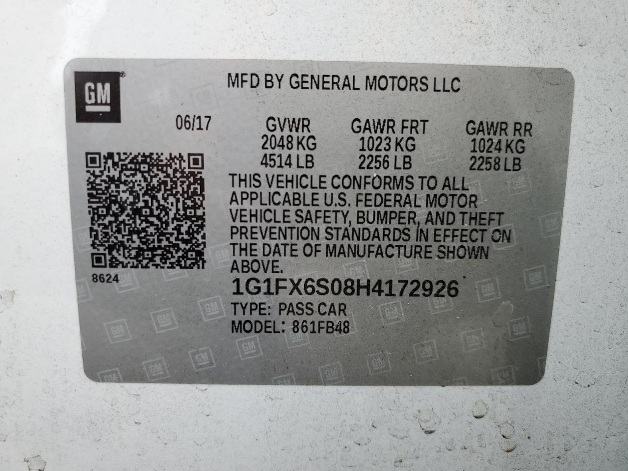 1G1FX6S08H4172926 CHEVROLET BOLT 2017