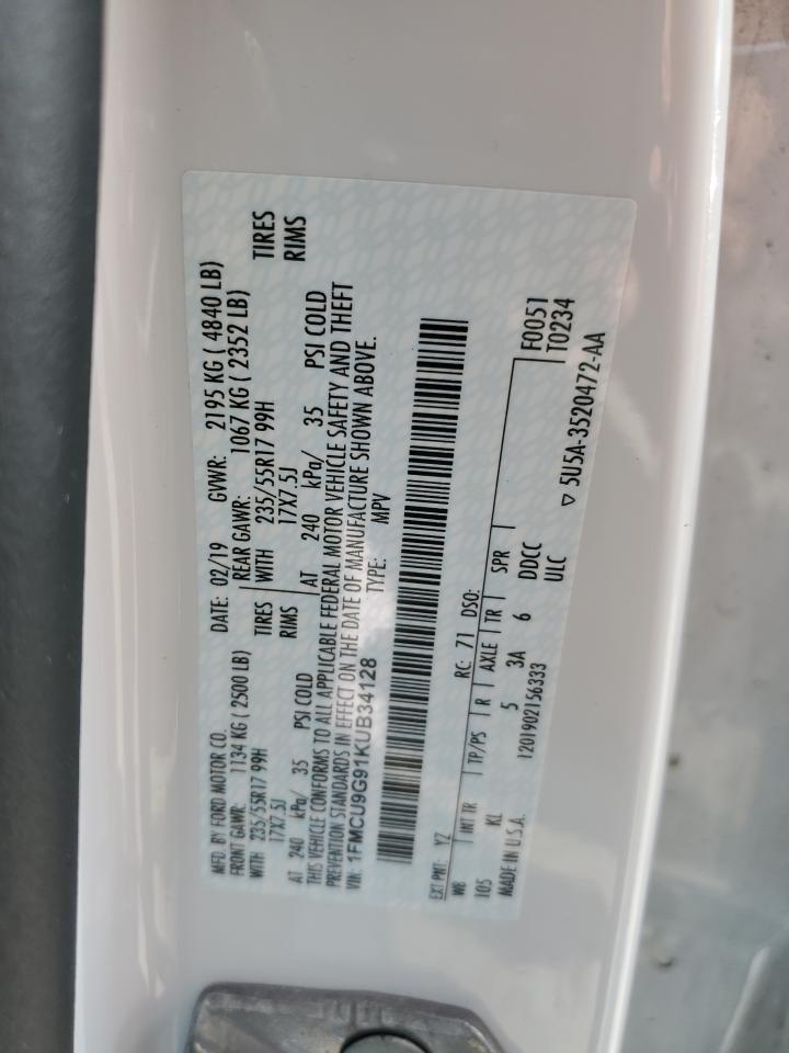 1FMCU9G91KUB34128 FORD ESCAPE 2019