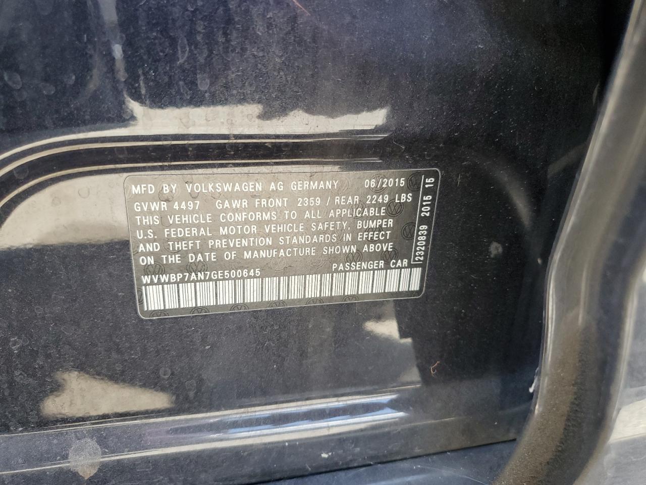 WVWBP7AN7GE500645 VOLKSWAGEN CC 2016