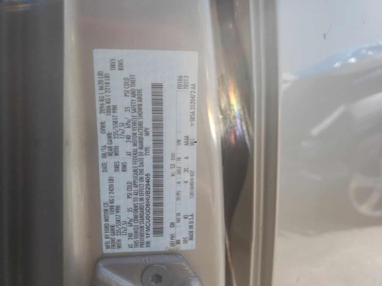 1FMCU0GD8HUB29405 FORD ESCAPE 2017