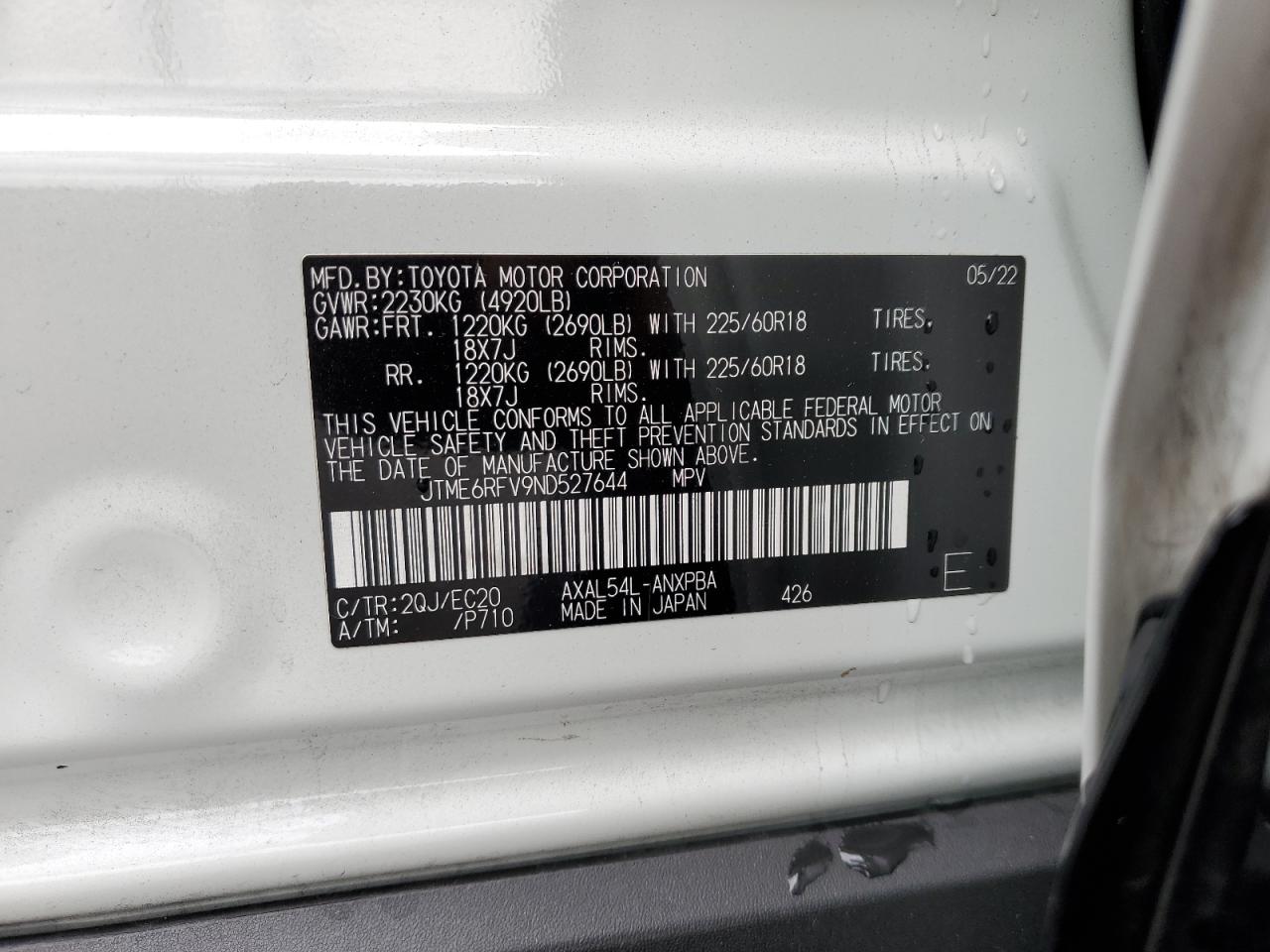 JTME6RFV9ND527644 TOYOTA RAV4 2022