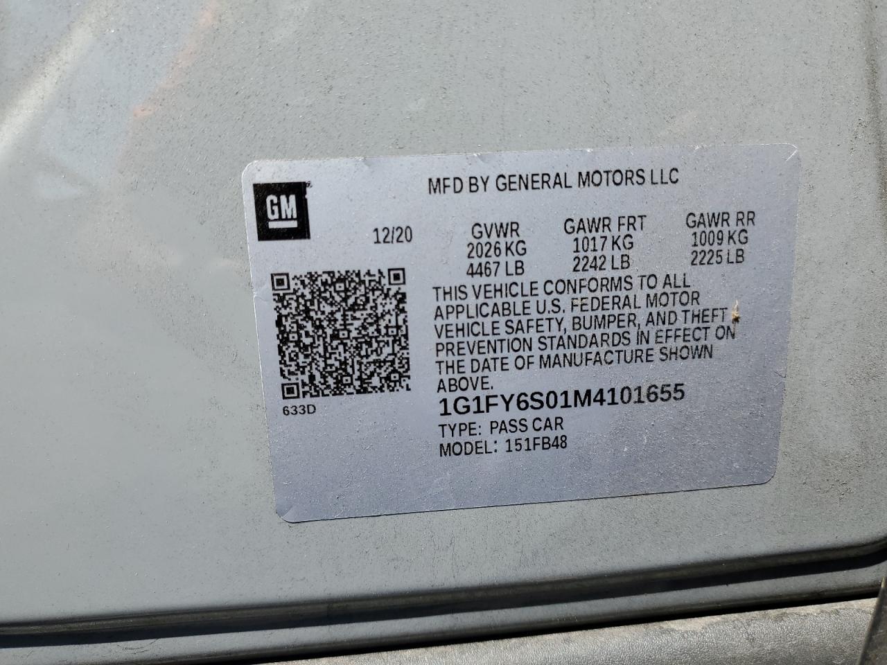 1G1FY6S01M4101655 CHEVROLET BOLT 2021