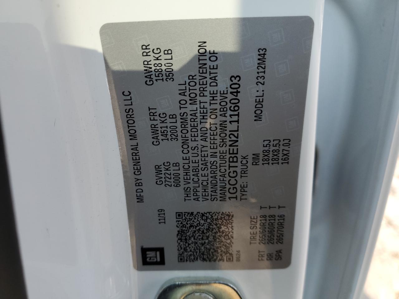 1GCGTBEN2L1160403 CHEVROLET COLORADO 2020