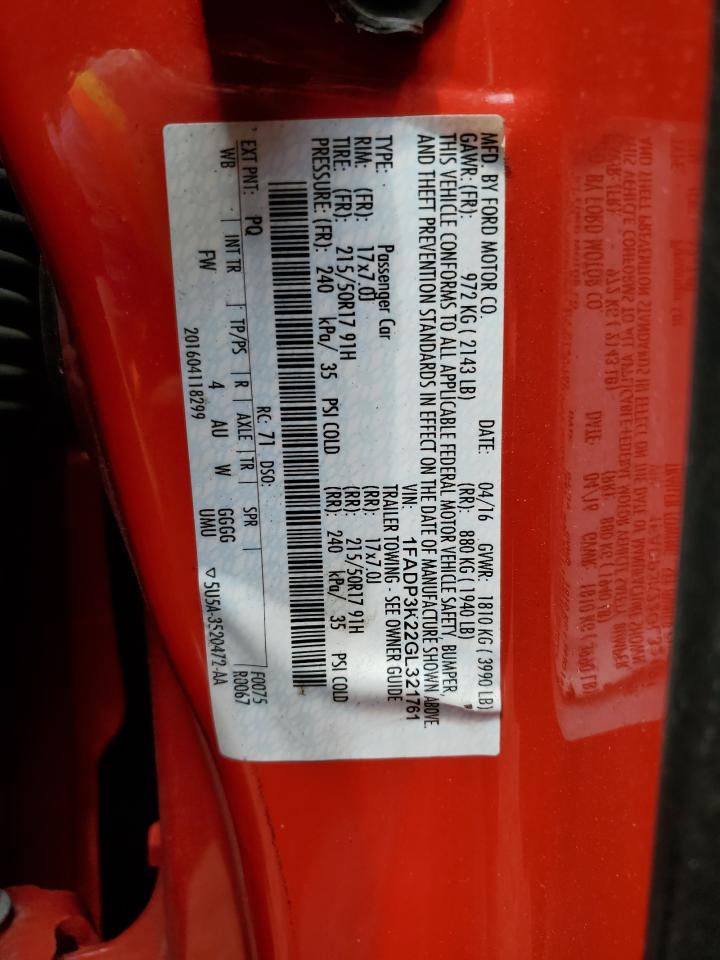 1FADP3K22GL321761 FORD FOCUS 2016