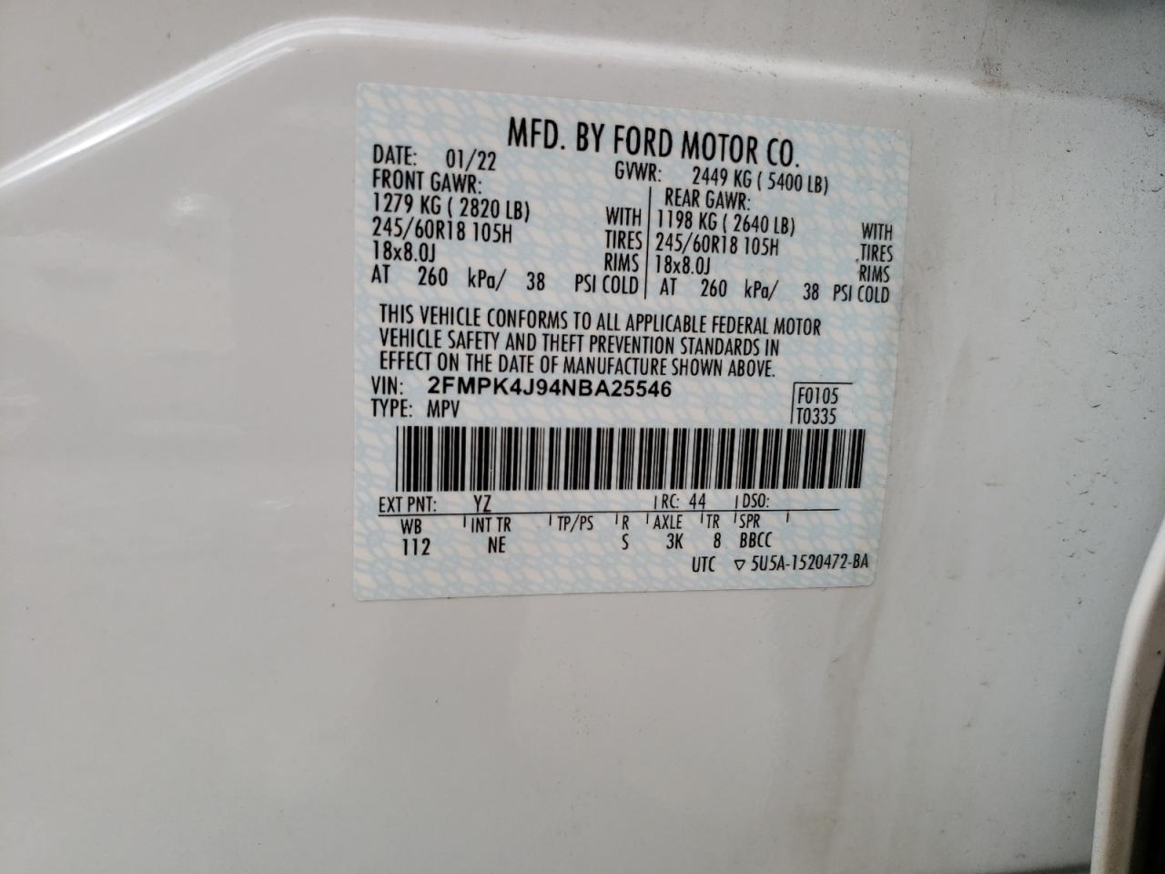 2FMPK4J94NBA25546 FORD EDGE 2022