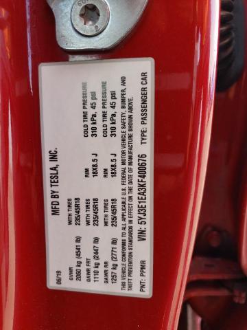 5YJ3E1EA3KF400676 Tesla MODEL 3