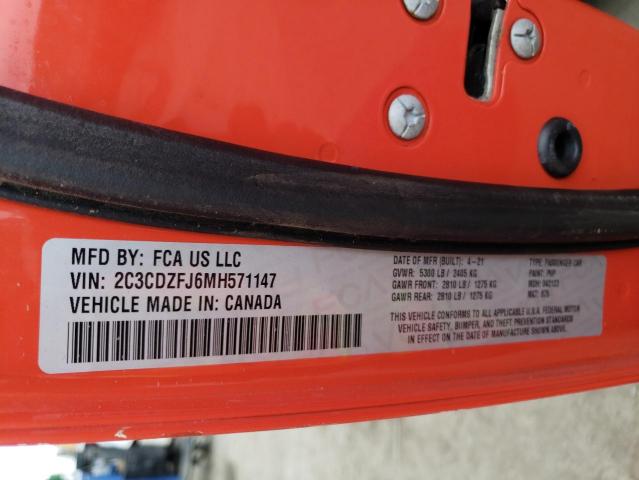 2C3CDZFJ6MH571147 Dodge Challenger R/t Scat Pack