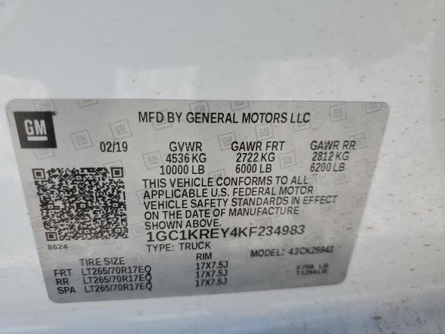 1GC1KREY4KF234983 CHEVROLET SILVERADO 2019