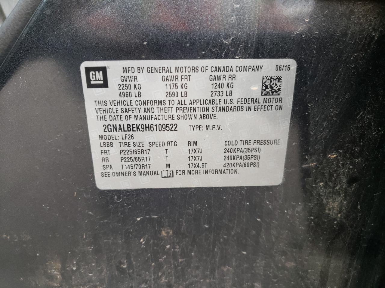 2GNALBEK9H6109522 CHEVROLET EQUINOX 2017