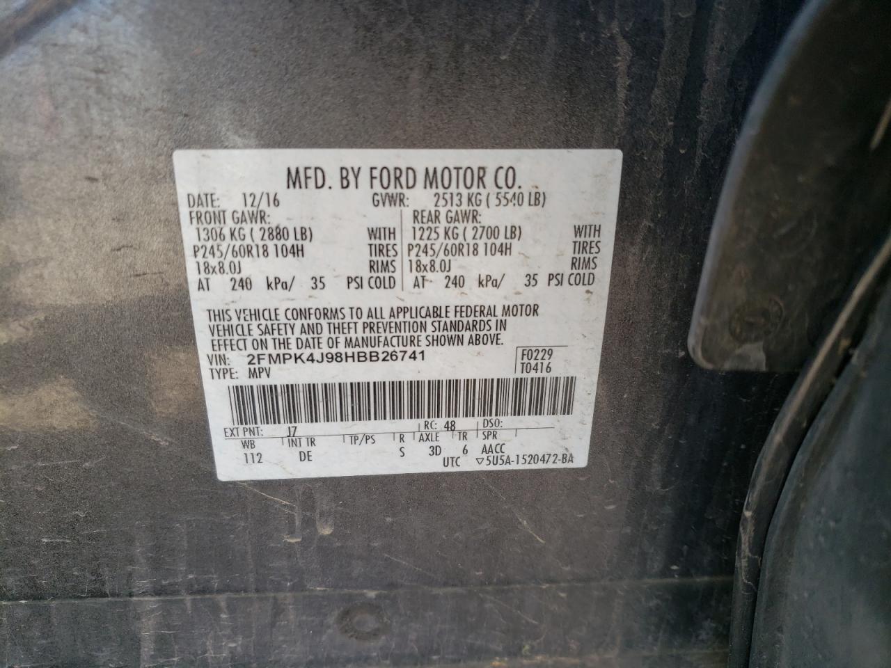 2FMPK4J98HBB26741 FORD EDGE 2017