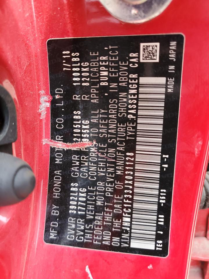 JHMFC1F33JX031128 HONDA CIVIC 2018