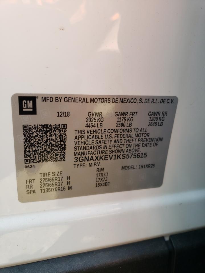 3GNAXKEV1KS575615 CHEVROLET EQUINOX 2019