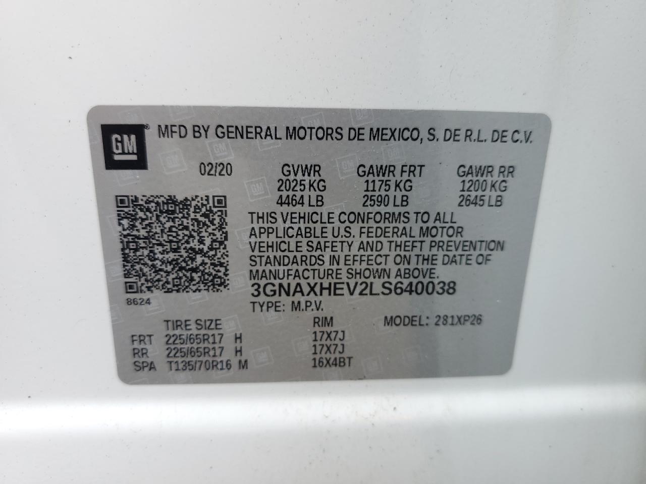 3GNAXHEV2LS640038 CHEVROLET EQUINOX 2020