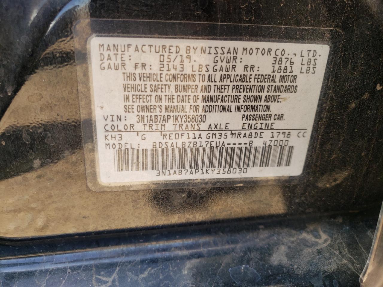 3N1AB7AP1KY358030 NISSAN SENTRA 2019
