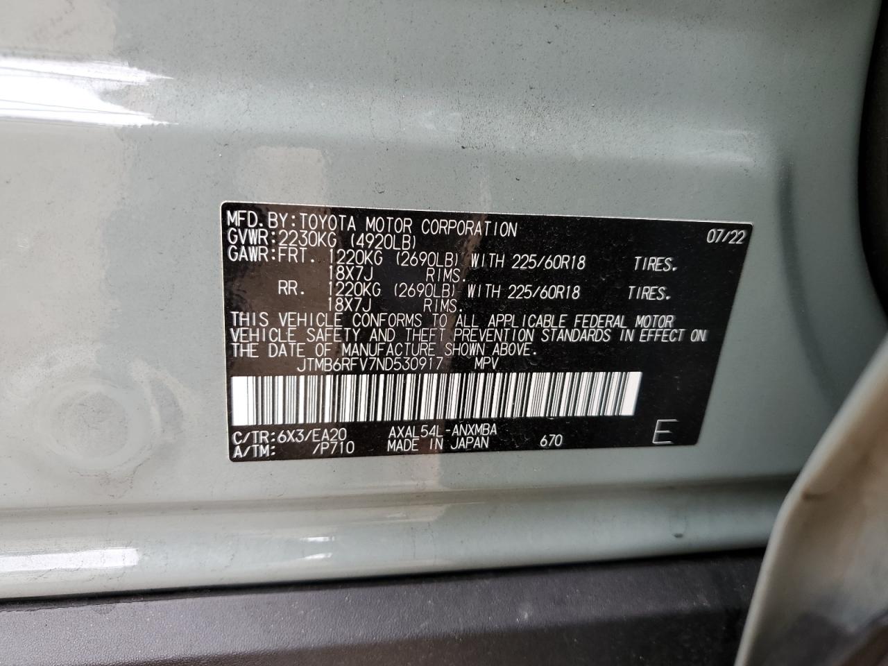 JTMB6RFV7ND530917 TOYOTA RAV4 2022
