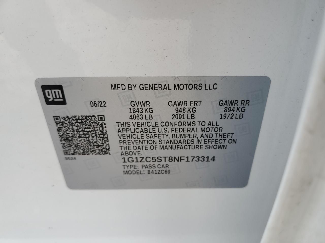 1G1ZC5ST8NF173314 CHEVROLET MALIBU 2022