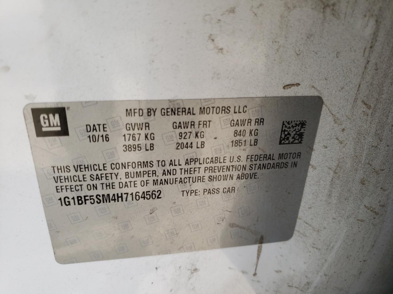 1G1BF5SM4H7164562 CHEVROLET CRUZE 2017