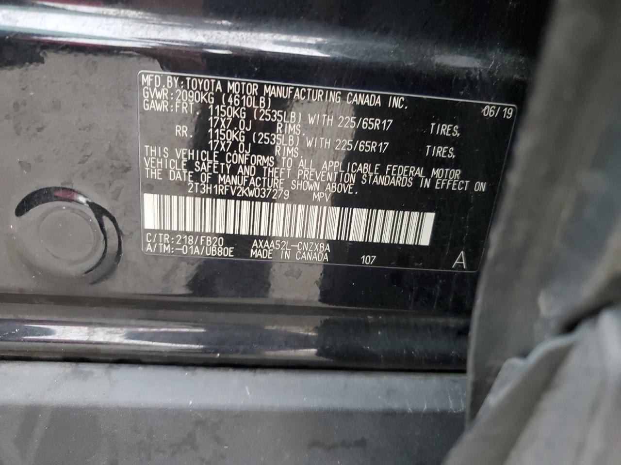 2T3H1RFV2KW037279 TOYOTA RAV4 2019