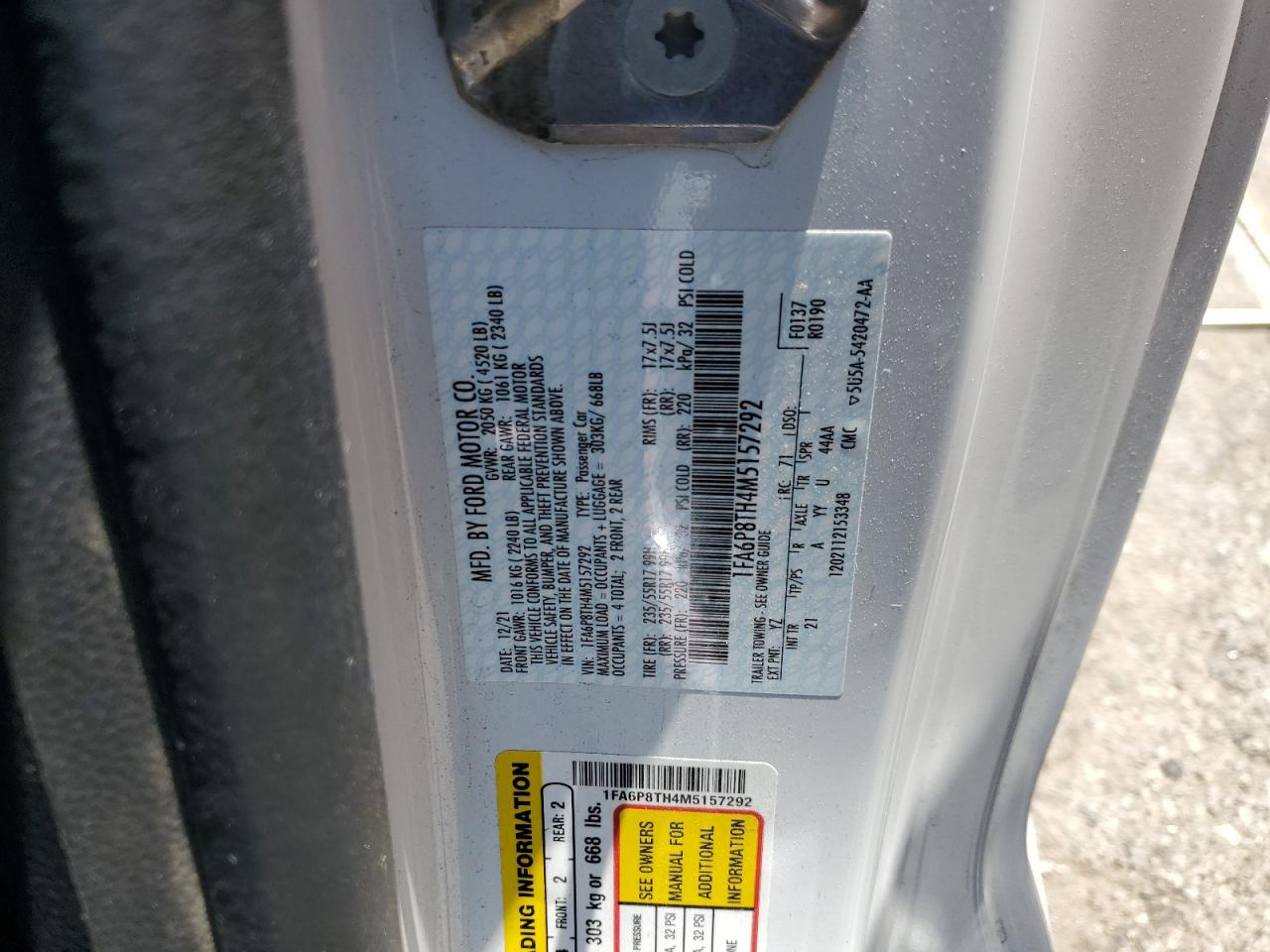 1FA6P8TH4M5157292 FORD ALL Models 2021