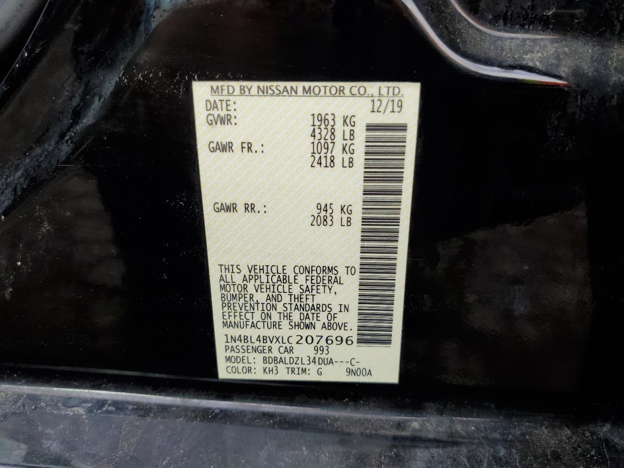 1N4BL4BVXLC207696 NISSAN ALTIMA 2020
