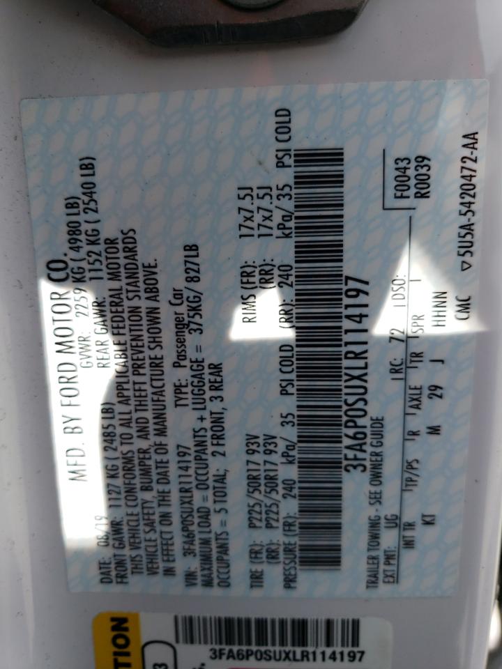 3FA6P0SUXLR114197 FORD FUSION 2020
