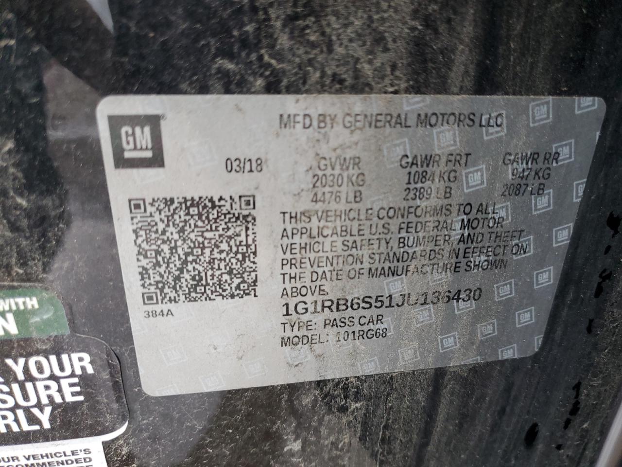 1G1RB6S51JU136430 CHEVROLET VOLT 2018