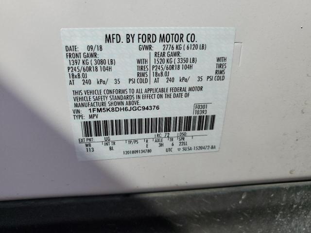1FM5K8DH6JGC94376 Ford EXPLORER XLT