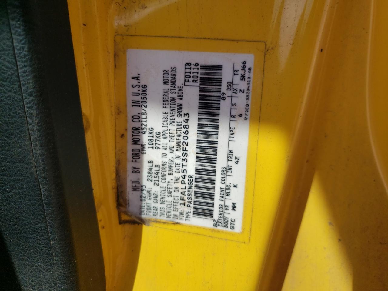 1FALP45T3SF206843 1995 Ford Mustang Gt