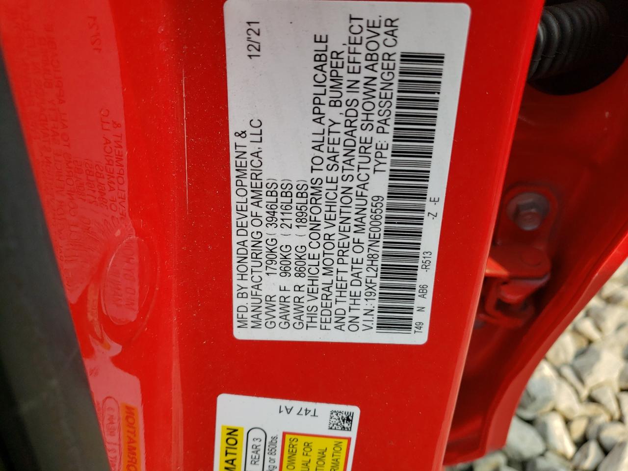 19XFL2H87NE006559 HONDA CIVIC 2022